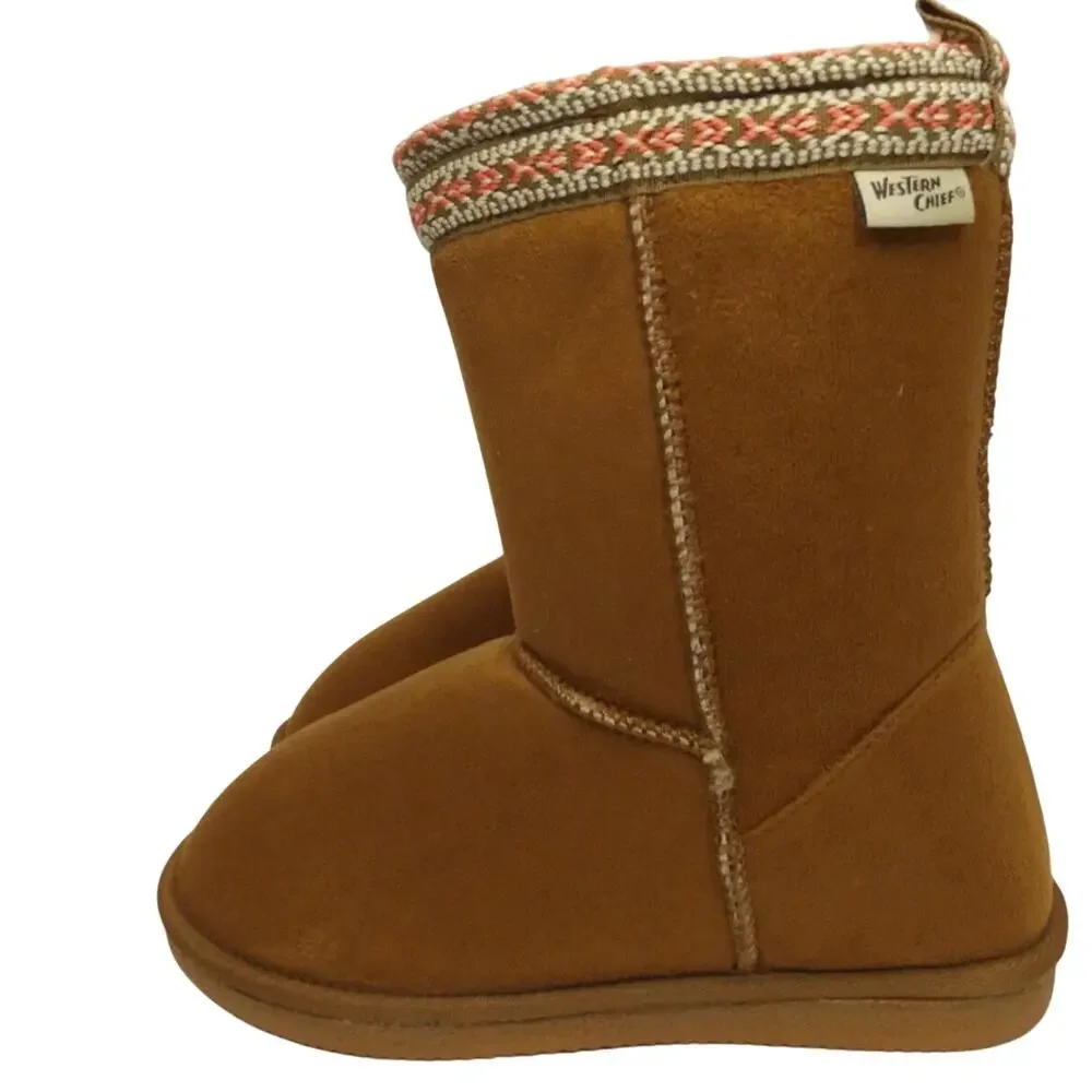 Western Chief Pawnee Mid Calf Boots 9 NWT Tan Ankle Booties Vegan Suede Faux Fur